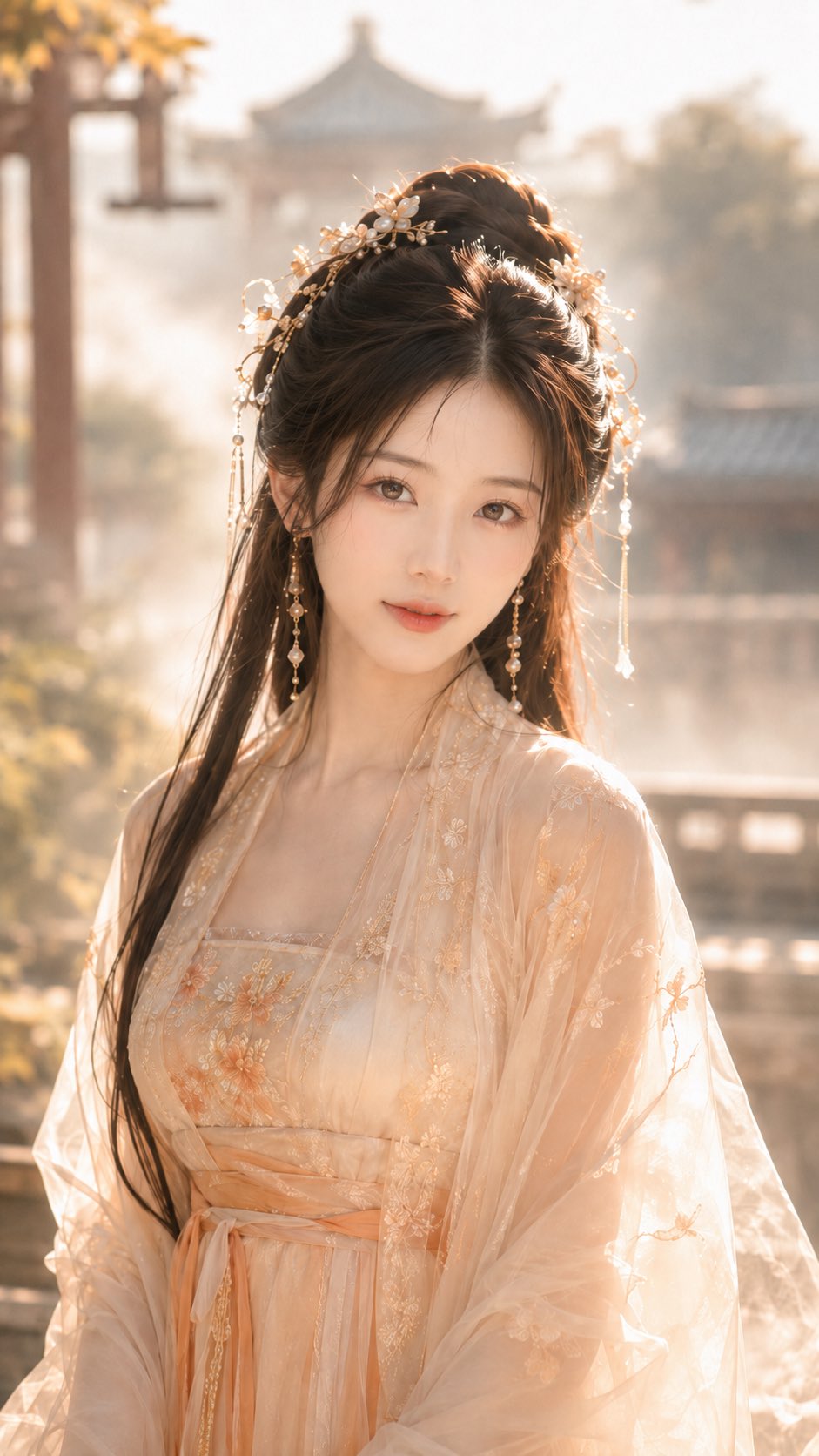Original preview image for the prompt “唐风幻想晨雾庭院古风仙侠美人图”