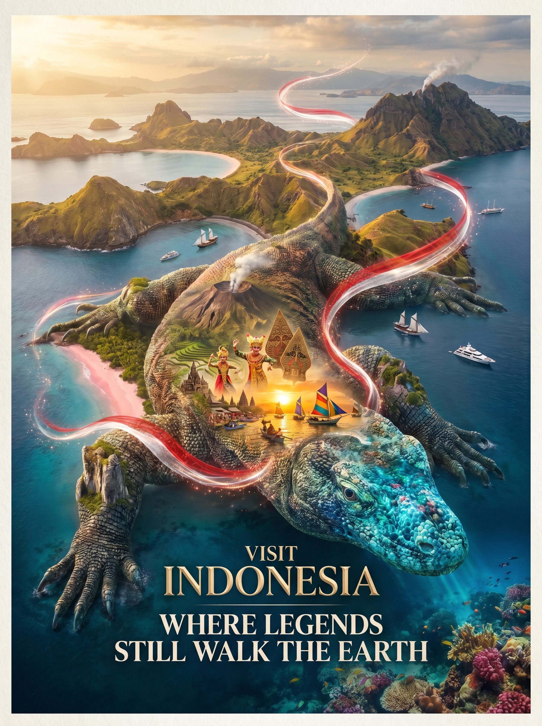 Original preview image for the prompt “Create a revolutionary tourism poster for Indonesia where...” — creator credit: user_e5ac1fd2