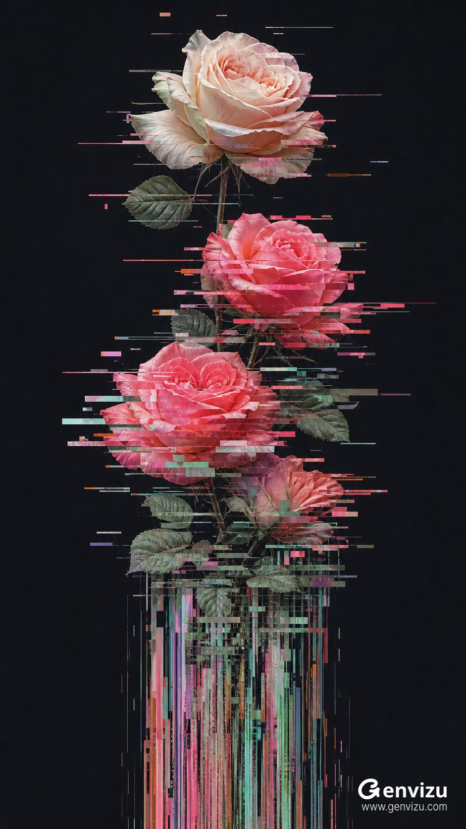 Original preview image for the prompt “数字故障艺术静物花”
